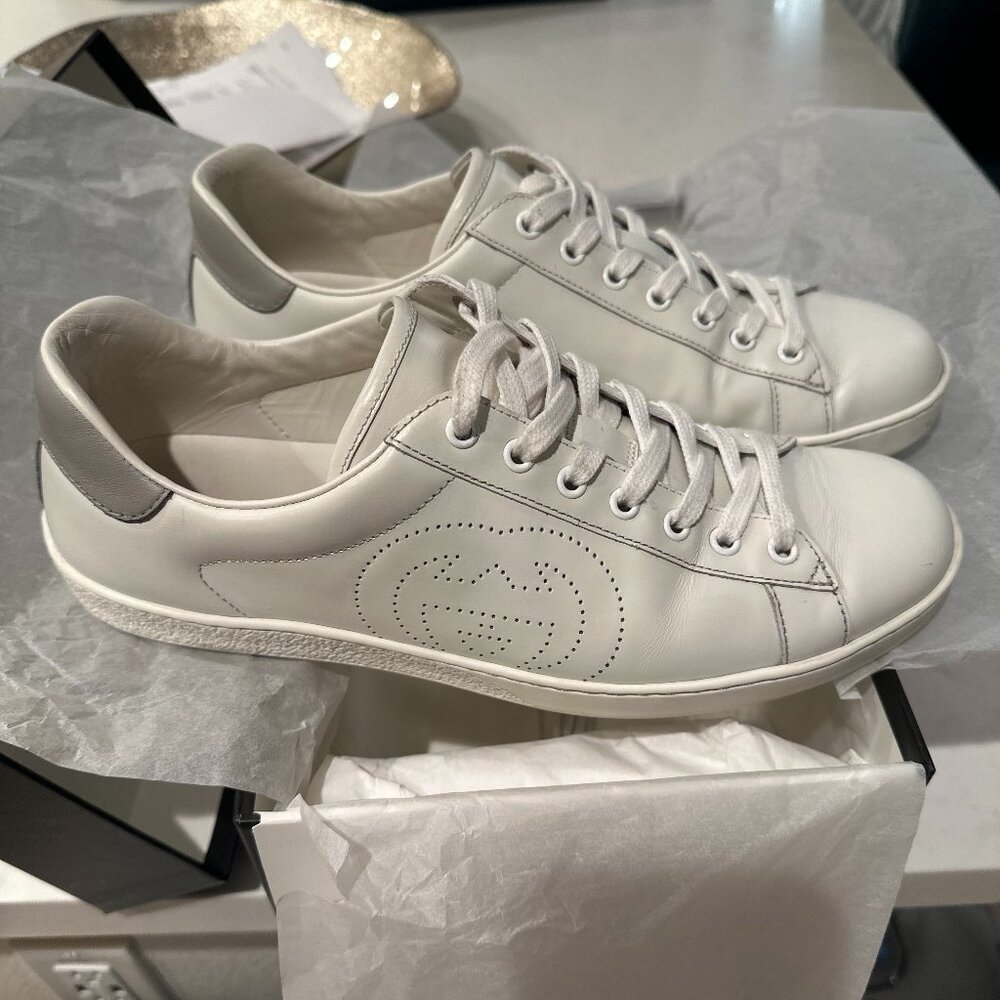 Gucci Ace White Perforated Interlocking Leather Sneaker